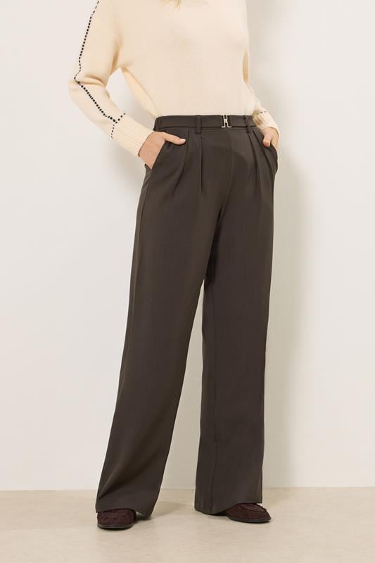 LTS Tall Women's Chocolate Brown Buckle Wide Leg Trousers | Long Tall Sally 2