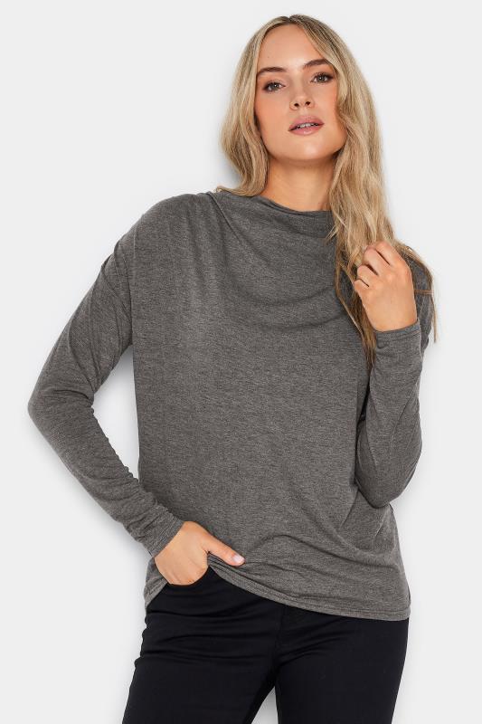 LTS Tall Women's Charcoal Grey Ruched Neck Top | Long Tall Sally 1