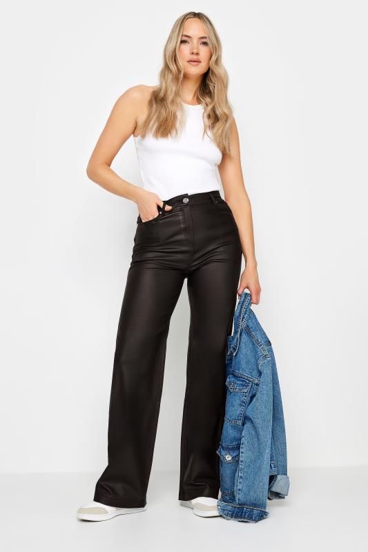 LTS Tall Black Faux Leather Wide Leg Trousers | Long Tall Sally  1