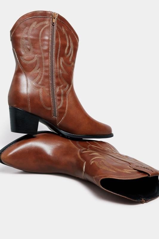 LIMITED COLLECTION Brown Cowboy Ankle Boots in Extra Wide EEE Fit | Yours Clothing 5