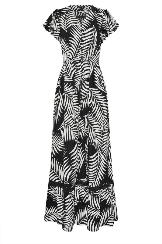 LTS Tall Womens Black & White Tropical Print Front Split Maxi Dress | Long Tall Sally 5