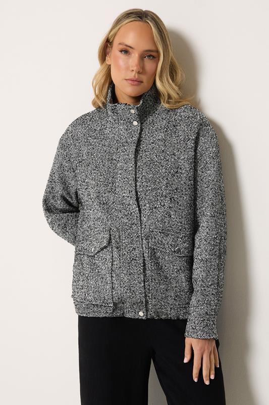  LTS Tall Black Herringbone Funnel Neck Jacket
