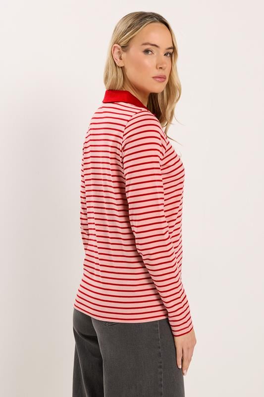 LTS Tall Women's Red and Pink Stripe Polo T-Shirt | Long Tall Sally 3