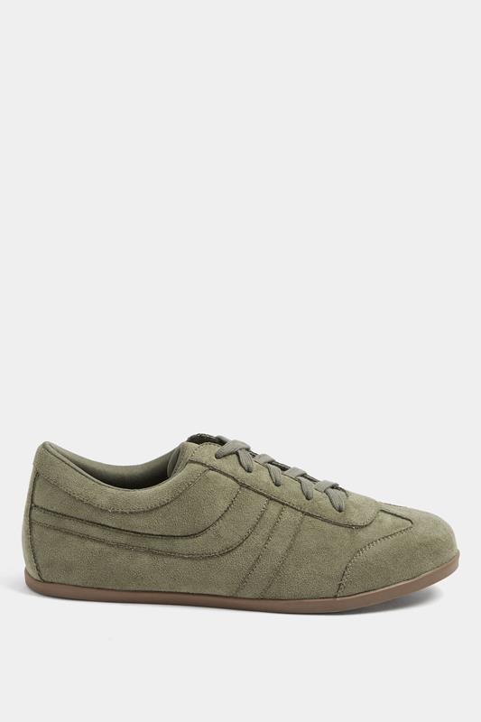 Sage Green Faux Seude Low Retro Stripe Trainers In Extra Wide EEE Fit | Yours Clothing 2