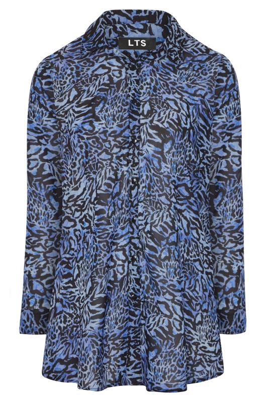 LTS Blue Mixed Animal Longline Chiffon Shirt | Long Tall Sally 5