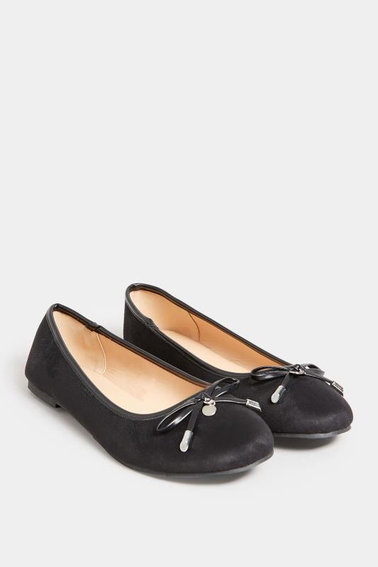 LTS Black Faux Suede Ballerina Pumps In Standard Fit | Long Tall Sally