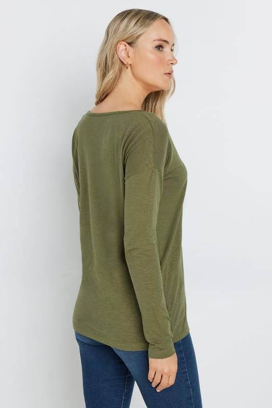 LTS Tall Khaki Green V-Neck Long Sleeve Cotton T-Shirt | Long Tall Sally 3