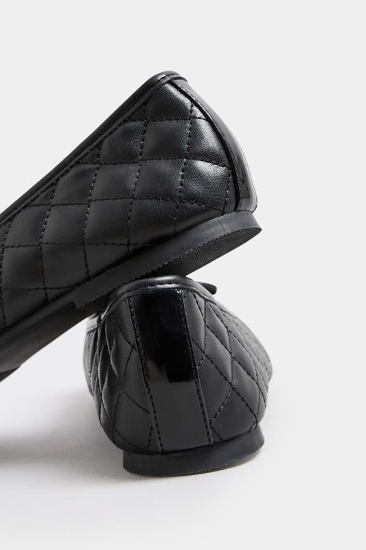 Black Quilted Ballerina Pumps In Extra Wide EEE Fit | Yours Clothing  4