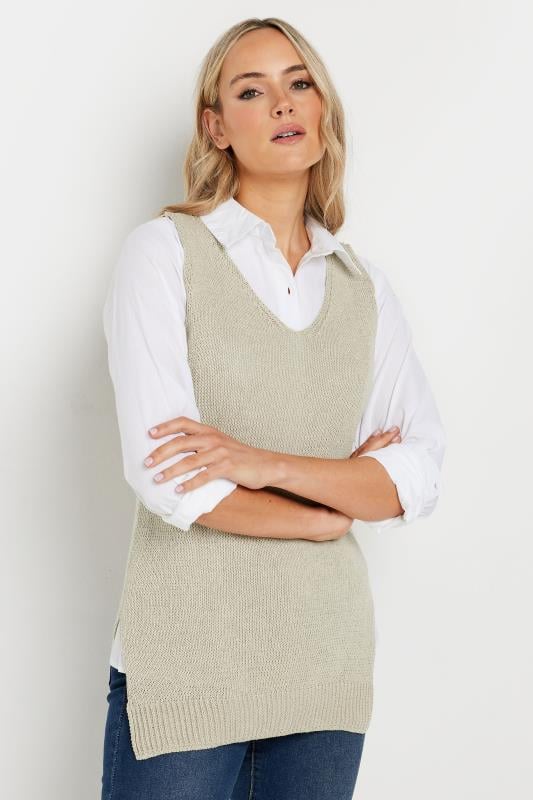 LTS Tall Stone Brown Knitted V-Neck Vest Top | Long Tall Sally  4