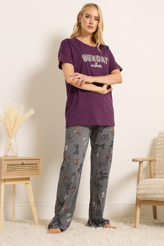 LTS Tall Burgundy Red Leopard 'Sunday Vibes' Slogan Pyjama Set | Long Tall Sally 2