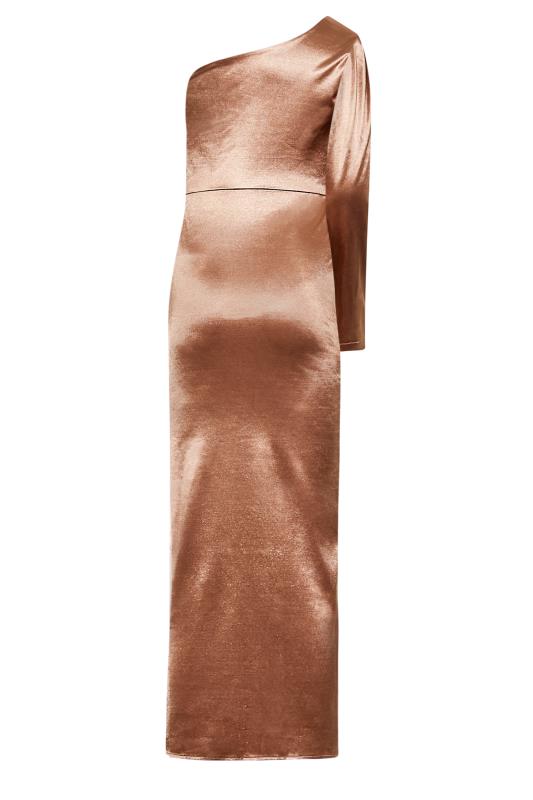 LTS Tall Women's Rose Gold One Shoulder Ruched Satin Maxi Dress | Long Tall Sally 7