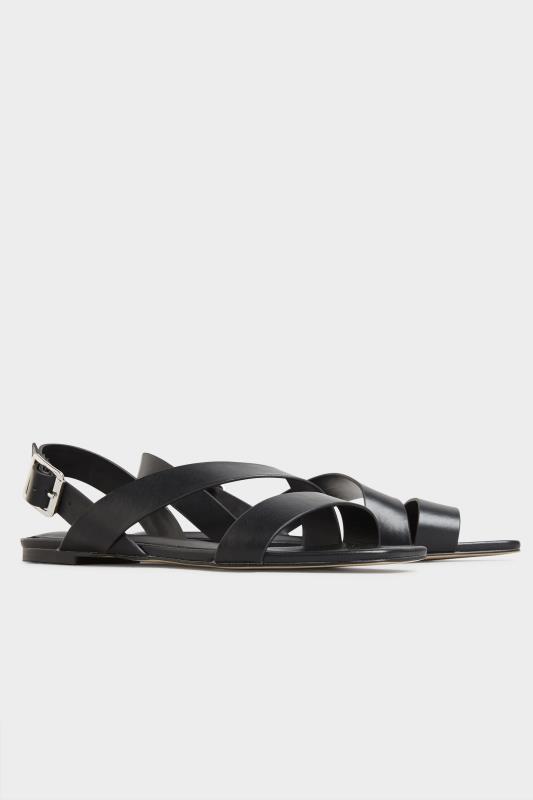 LTS Black Crossover Strap Sandals In Standard Fit | Long Tall Sally 4