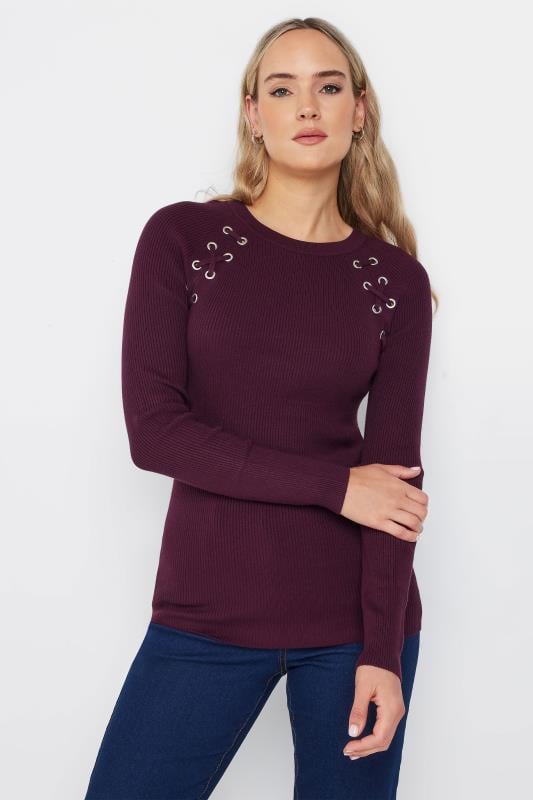 Tall  LTS Tall Burgundy Red Eyelet Detail Jumper