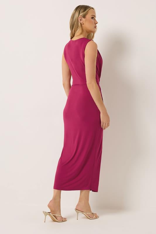LTS Tall Women's Berry Red Gathered Front Midi Dress | Long Tall Sally LTS Tall Women's Berry Red Gathered Front Midi Dress | Long Tall Sally