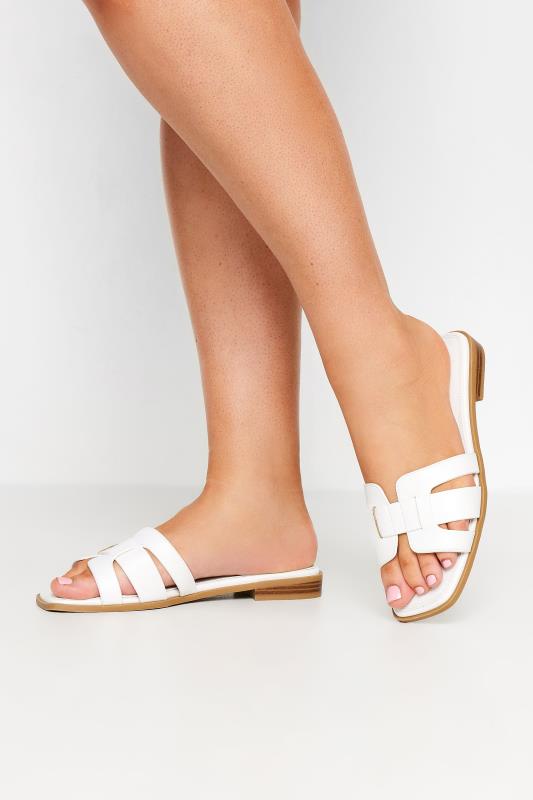 Plus Size  Yours White Cut Out Mule Sandals In Extra Wide EEE Fit
