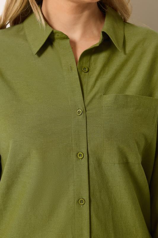 LTS Tall Women's Olive Green Relaxed Linen Long Sleeve Shirt | Long Tall Sally 5