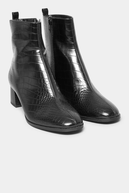 LTS Black Croc Block Heel Boots In Standard Fit| Long Tall Sally 2