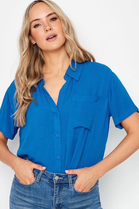 LTS Tall Women's Blue Crinkle Short Sleeve Shirt | Long Tall Sally  4
