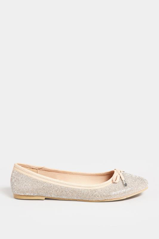 LTS Nude Diamante Embellished Ballerina Pumps In Standard Fit | Long Tall Sally 3