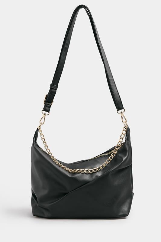 Black Ruched Chain Detail Shoulder Bag | Yours Clothing 2