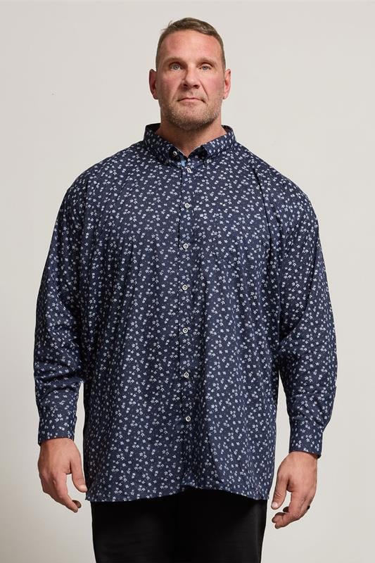 KAM Big & Tall Navy Blue Floral Shirt