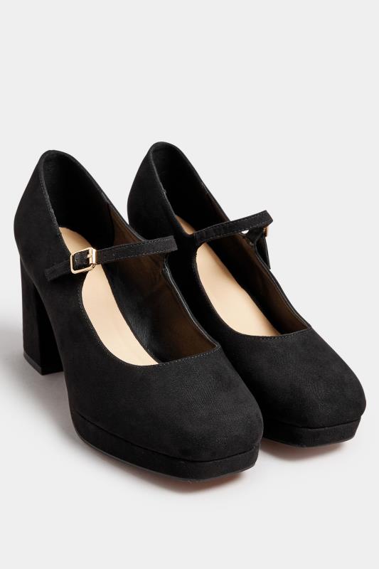 Black Faux Suede Platform Mary Jane Heel In Extra Wide EEE Fit | Yours Clothing 2