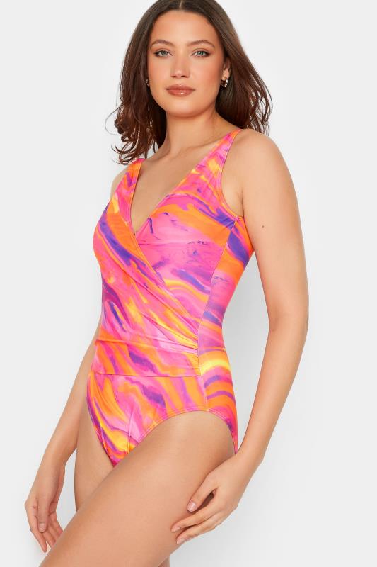 LTS Tall Women's Bright Pink Marble Print Wrap Swimsuit | Long Tall Sally 4