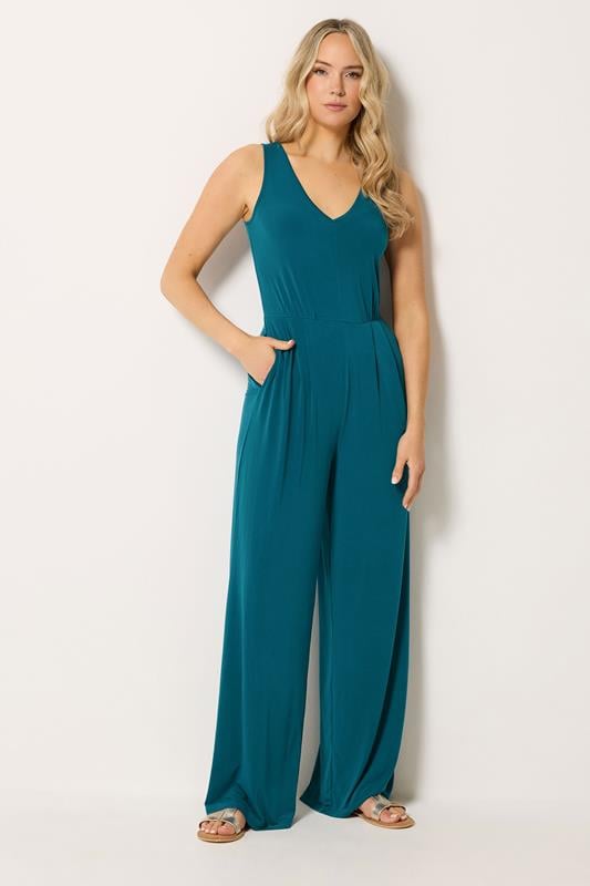  LTS Tall Teal Blue Cowl Neck Wide Leg Jumpsuit