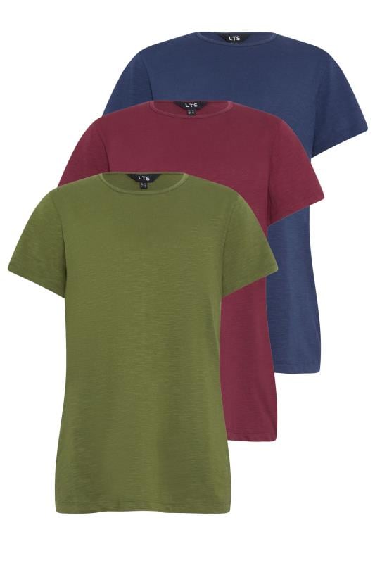 LTS Tall 3 PACK Olive Green & Purple Scoop Neck T-Shirts 7