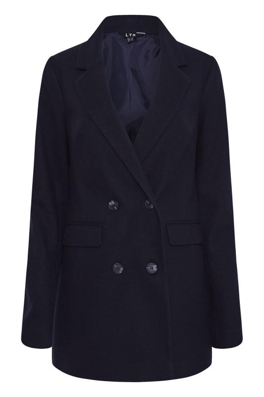 LTS Tall Women's Navy Blue Double Breasted Brushed Jacket | Long Tall Sally 6