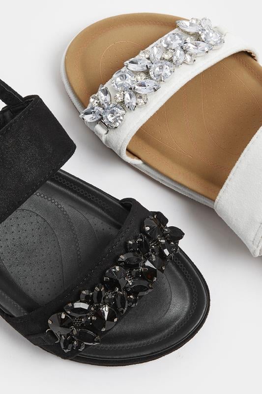 Black Diamante Stone Embellished Sandals In Extra Wide EEE Fit | Yours Clothing 6
