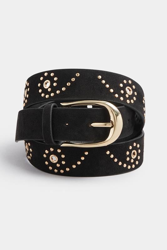 Black Faux Suede Stud Detail Belt | Yours Clothing 3