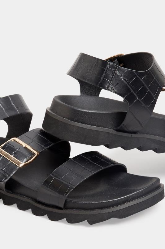 LTS Black Croc Buckle Strap Sandals In Wide E Fit | Long Tall Sally  5