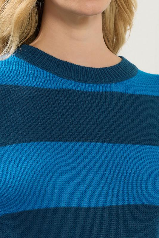 LTS Tall Blue Knitted Stripe Crew Neck Jumper | Long Tall Sally 4