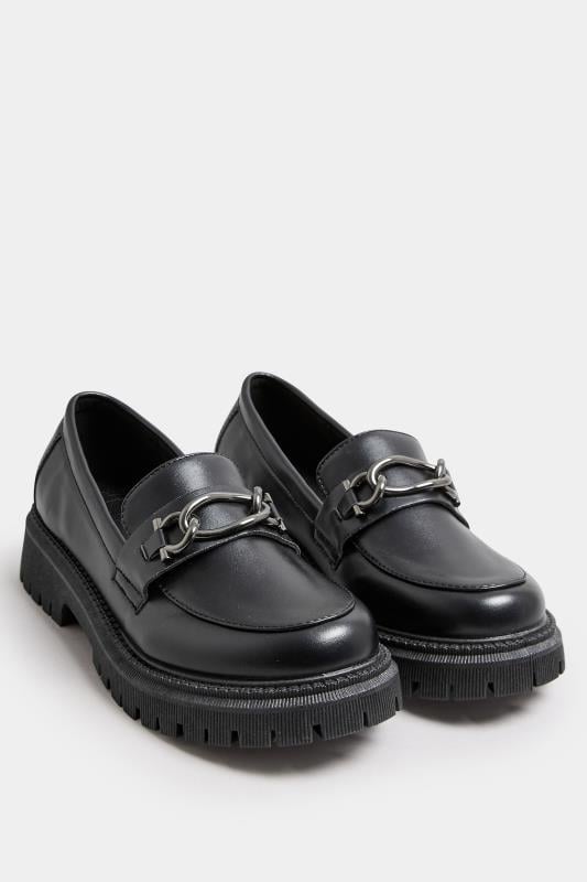 Black Chain Detail Chunky Loafers In Wide E Fit & Extra Wide EEE Fit | Yours Clothing  2