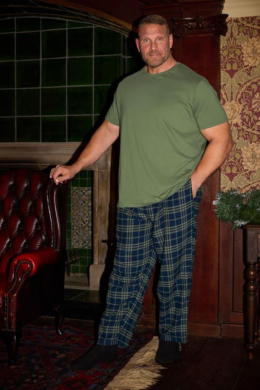 BadRhino Big & Tall Khaki Green Check Pyjama Set | BadRhino 1