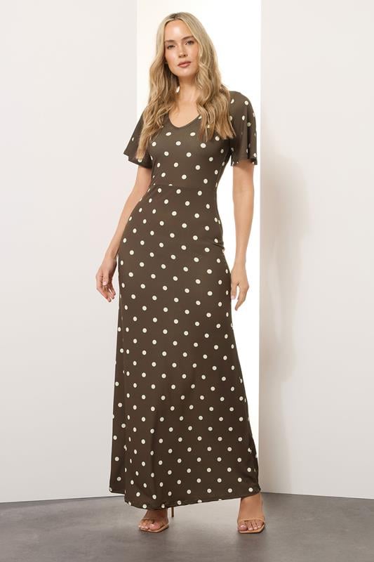 LTS Tall Brown Spot Angel Sleeve Maxi Dress | Long Tall Sally 3