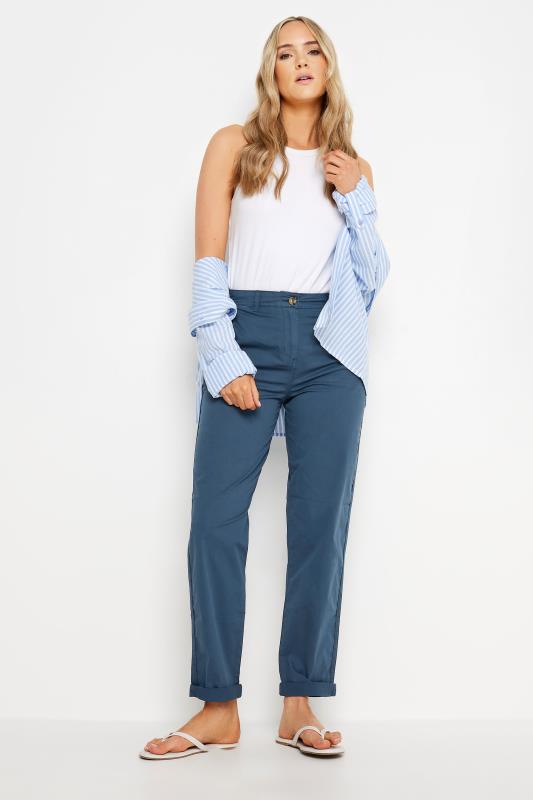 LTS Tall Women's Navy Blue Straight Leg Chino Trousers | Long Tall Sally 1
