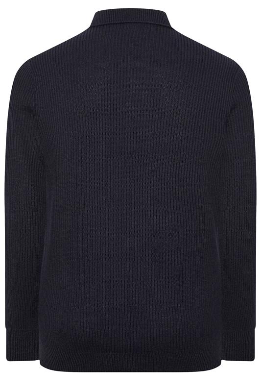 BadRhino Big & Tall Navy Blue Chunky Knit Collared Jumper | BadRhino 7