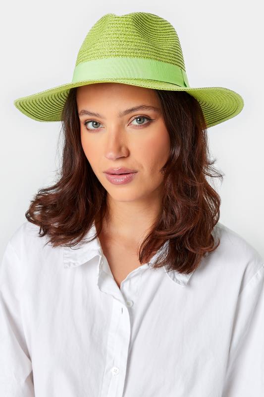 Plus Size  Yours Lime Green Straw Fedora Hat