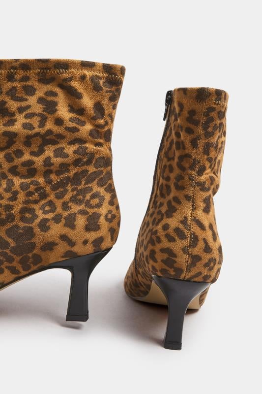 Beige Brown Leopard Print Heeled Ankle Boots In Extra Wide EEE Fit | Yours Clothing 4