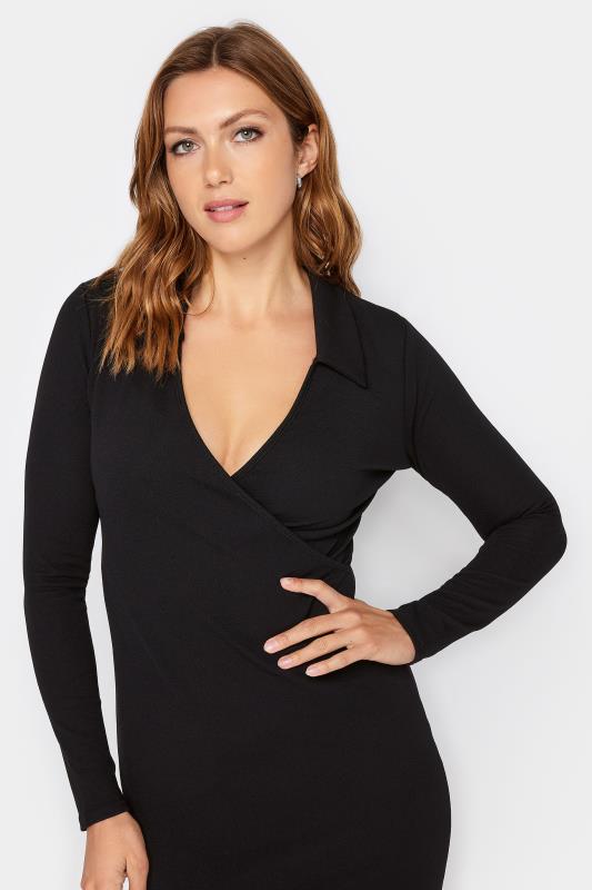 LTS Tall Black Long Sleeve Collared Midi Dress | Long Tall Sally 4