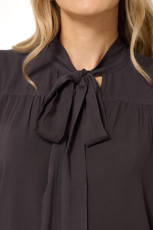 LTS Tall Dark Purple Acid Wash Tie Neck Blouse | Long Tall Sally 6
