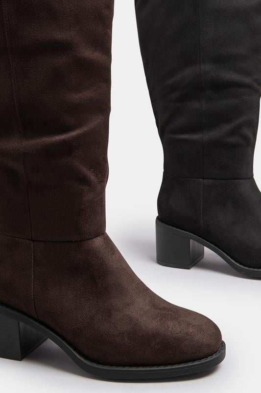 Chocolate Brown Block Heel Micro Boots In Extra Wide EEE Fit | Yours Clothing 6