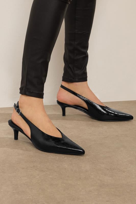 LTS Black Pointed Slingback Kitten Heel | Long Tall Sally 1