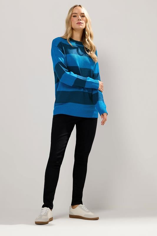 LTS Tall Blue Knitted Stripe Crew Neck Jumper | Long Tall Sally 2