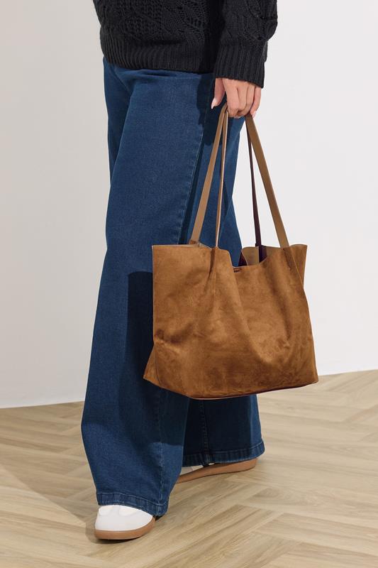 Brown Faux Suede Oversize Tote Bag | Yours Clothing 5