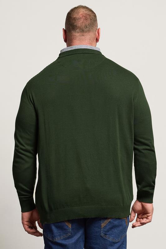 BadRhino Big & Tall Dark Green Cable Knit Mock Shirt Jumper | BadRhino 3