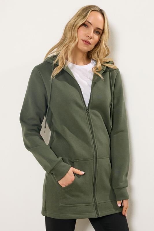 Tall  LTS Tall Khaki Green Longline Zip Hoodie