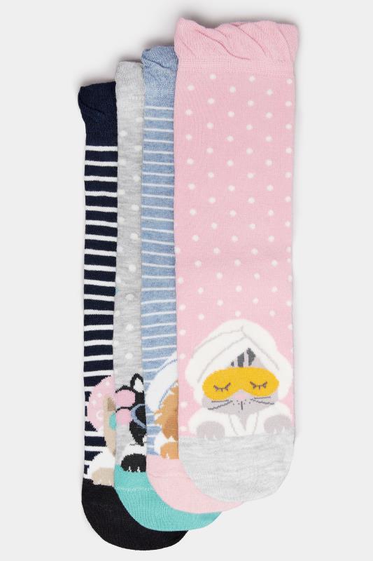 4 PACK Pink & Blue Dog & Cat Spa Ankle Socks | Yours Clothing 3